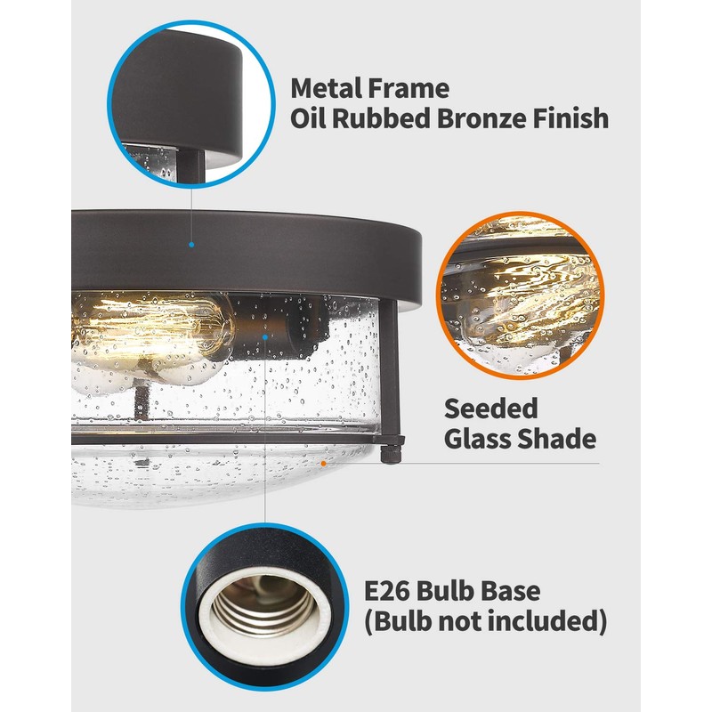 FEMILA Flush Mount Lighting Fixture, 12inch 2-Light Metal Ceiling Light
