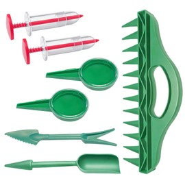 7PCS Mini Handheld Seed Spreader Set with Adjustable Speeds and 12-Hole Dibber Tool, Multifunctional Sowing Seeds Dispenser Planter Kit for Lawn Garden Farm Yard