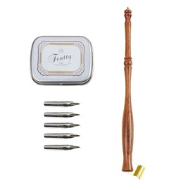 FEATTY 1 Set Dip Pen Wooden English Calligraphy Oblique Nib Holder With Mini Box and 5 Nibs (Sharp Style Set)
