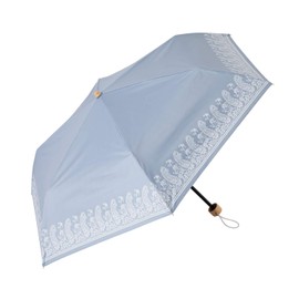 Lieben-0553 Parasol, Sun & Rain, Women's, Mini Umbrella, Folding Umbrella, UV Shielding Rate 99%, Heat Shielding Rate 1, Light Shielding Rate 99.99%, Paisley Gray Blue Trim