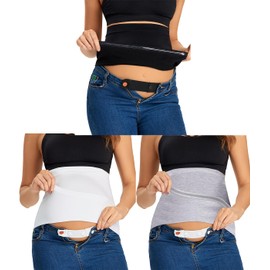 KUNINDOME Combinación de camisas de maternidad extensores y pantalones extensores de cintura, banda para el vientre sin costuras, Paquete de 3. Negro + Blanco + Gris, Medium