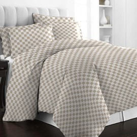 Pizuna Pure 100% Cotton Full Duvet Cover Set, Luxurious 400 Thread Count Long Staple Cotton Sateen Weave with Button Closure (Combed Taupe Smart Plaid Cotton Duvet Cover Full)