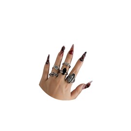 Vintage Gothic Ring Set for Women Teen Girls Dark Blood Demon Eye Cross Spider Snake Skull Head Bat Heart Shaped Mummy Finger Ring Chunky Rings Aesthetic Stackable Gothic Ring Adjustable Boho Rings Set Jewelry (B)