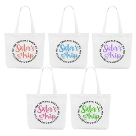 CQM 5PCS Sisters Trip Gifts Favors Sisters Trip Tote Bag Friends Weekend Summer Gifts Beach Bag Reusable Grocery Bags Weekender Bags for Women Bridesmaid Birthday Friendship Bachelorette Party