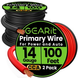 GEARit 14 Gauge Wire (100ft Each - Black/Red) Copper Clad Aluminum CCA - Primary Automotive Power/Ground for Battery Cable, Car Audio, Trailer Harness, Electrical - 200 Feet Total 14ga AWG Wire