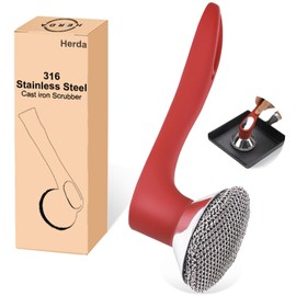 Cast Iron Scrubber with Good Grip Handle- Welded Fine Chain Mail Scrubber Cast Iron Brush- Metal Chainmail Scrubber Cast Iron Cleaner to Clean Cast Iron Skillet, Dishes,Griddle,Wok,Dutch Oven