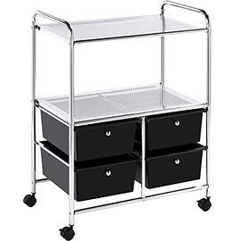 Topeakmart 2 Shelves Plastic Storage Cart with 4 Drawers Rolling Storage Cart on Wheels Stable Steel Frame Metal Rack Shelf Palette Organizer