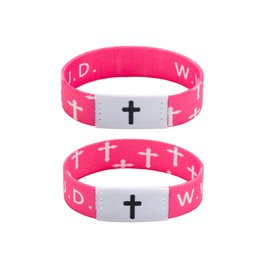 ZKJTEARY 2PCs WWJD Daily Bible Verse Bracelets Christian Cross Bracelet Christian Scripture Bracelets Jewelry for Women Men What Would Jesus Do Bracelet Christmas Gifts for women men(Pink)