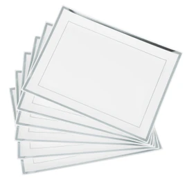 MATANA 6 White Plastic Serving Plates with Silver Edge for Appetizers & Finger Food - Catering, Buffets, Birthdays, Weddings & Parties - 30 x 22 cm