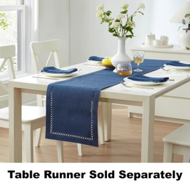Newbridge Fabric Table Runner, 70 Inch, Holiday Provence Lattice Cutwork Solid Color Textured, Water and Stain Resistant Easy Care Fabric Table Cloth, Denim Blue