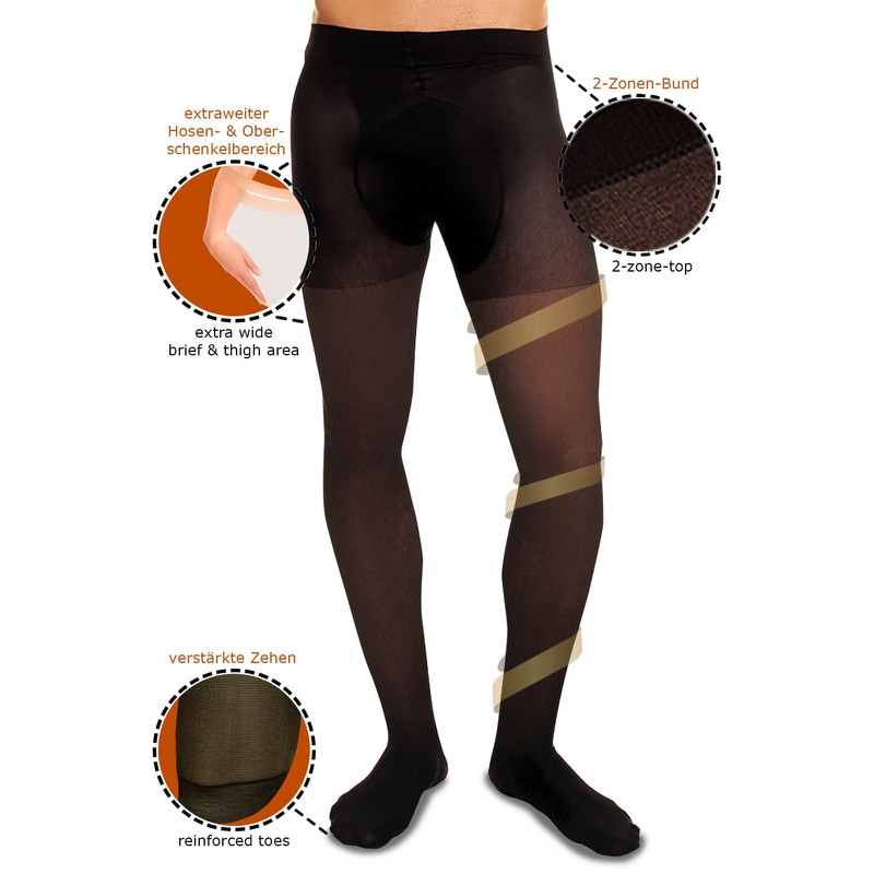 GLAMORY Men's Support 70 Herrenstützstrumpfhose Sports Leggings, Black, X-Large
