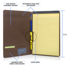 Legal Size Padfolio, 8.5 x 14 Inch Portfolio Folder for Legal Pad, Professional Padfolio for Job Interviews, Business Meetings, and Attorneys (Dark Brown)