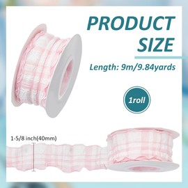 FINGERINSPIRE 9m Chiffon Plaid Ribbon 40mm Wide Pink Fabric Gingham Ribbon Polyester Sewing Tartan Pattern Checkered Pleated Trim for DIY Sewing Clothes Decoration Garment Accessories