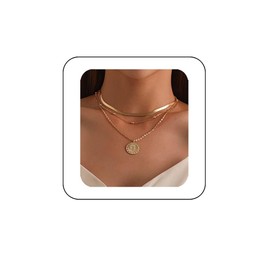 Reaky Boho Layered Necklaces Gold Coin Choker Necklace 3 Pcs Simple Necklace for Women (B)