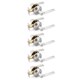 Mengico 5 Pack Privacy Door Handle, Satin Nickel Interior Door Knobs for Bed & Bath, Modern Keyless Door Lever Lock Reversible for Right & Left Sided