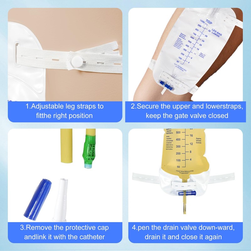 1000mL Catheter Leg Bag Urinary Drainage Bag, 5Pack Disposable Urine