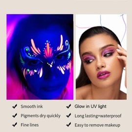 UV Neon Liquid Eyeliner Set Colored Eyeliners Pen Colorful Waterproof Smudge-proof Pigmented Graphic Liners Eye Makeup Gift Kit (01)