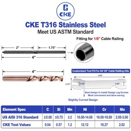 CKE 120 Pack Black T316 Stainless Steel Left&Right Handed Thread Swage Lag Screws for Wood Post 1/8" Black Cable Deck Railing Stair Railing Hardware Kit Swage Lag Screws Right&Left DIY Baluster, BCR35