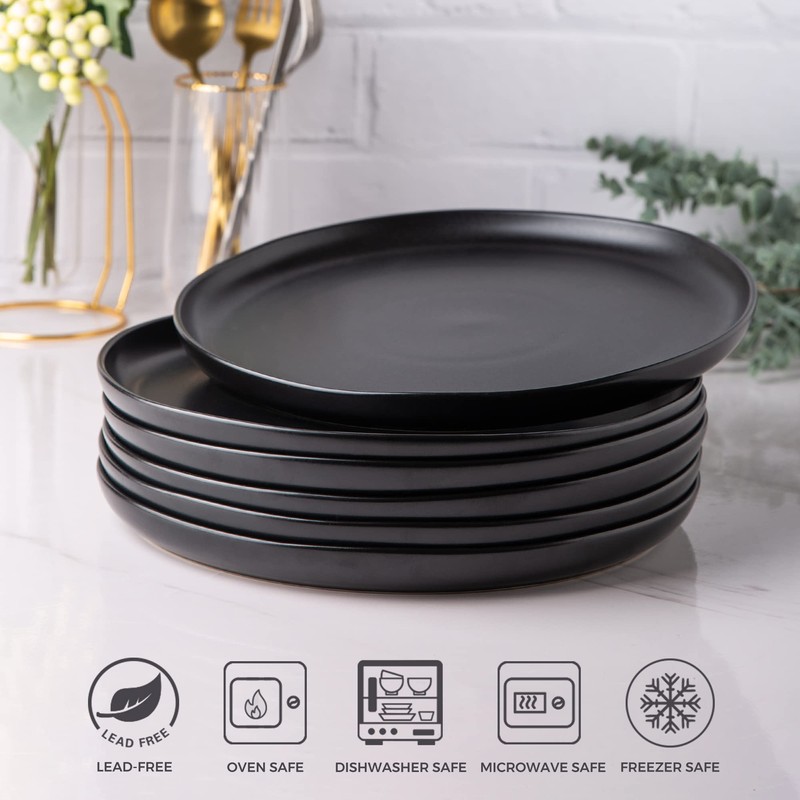 AmorArc Ceramic Dinner Plates Set of 6, Wavy Rim 10.5