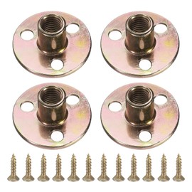 uxcell 4Pcs M10 T-Nuts, Zinc Plated Steel Brad Hole Tee Nut with Screws, 3-Hole Round Base Weld Nuts 17.3mm Height Through Hole Flange Insert Female Thread Plate Nuts, Multicolor