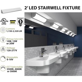 WareLight LED Stairwell & Corridor Light – 2320 Lumen Max, Wattage & CCT Selectable, 2-Foot Wall Mount Lighting Fixture for Commercial & Residential Use, 120-277V, White