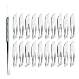 Scalpel Handle with Round Handle No. 3 Made of Stainless Steel and 10 Scalpel Blades Figure No. 10 Replacement Blades