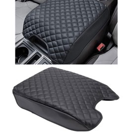 HLUCHY Black Center Console Armrest Cover Compatible with Ford F150 2015-2020,F250 F350 F450 2017-2022,Expedition 2018-2024,PU Leather Armrest Box Cover, Anti-Scratch Protector