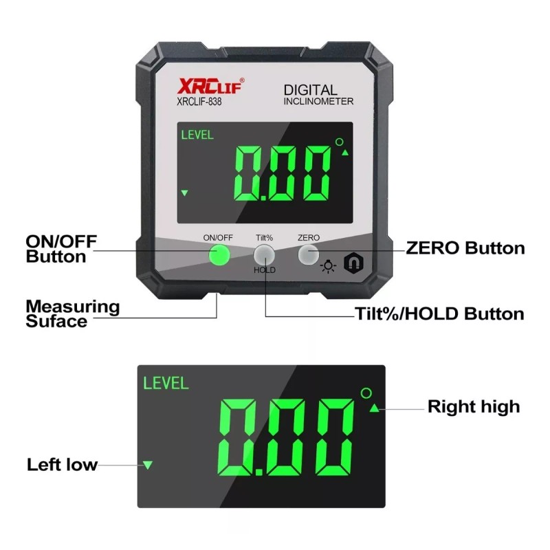 XRCLIF Nivel Digital Inclinómetro De Medición De 360 ° Con