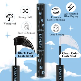 KevKev Lash Bond and Seal Lash Glue for Eyelash Extensions Lash Clusters Strong Hold Long Lasting 48-72 Hours Glue Individual Lash Glue Lash Bond and Seal Waterproof (5ml+5ml, Black Bond and Seal)