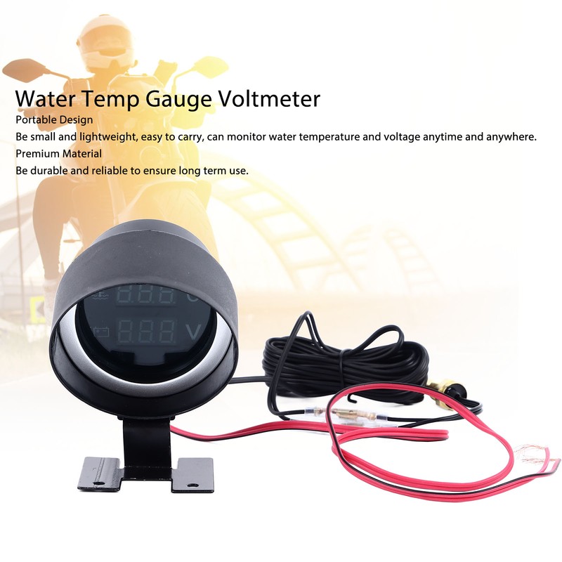 Water Temp Gauge Voltmeter 2 in 1 Round Digital Display