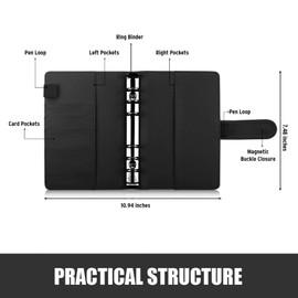 Sooez A6 binders, Budget Binder, 6 Ring Binder, Notebook Binder, Planner Binder with Magnetic Buckle Closure, A6 Leather Binder for Women, Savings Binder, Budget Books, Refillable Notebook,7.48"x5.2"