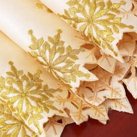 Simhomsen Embroidered Snowflakes Table Runners for Christmas Holiday and Winter (Gold, 14×69 inches)