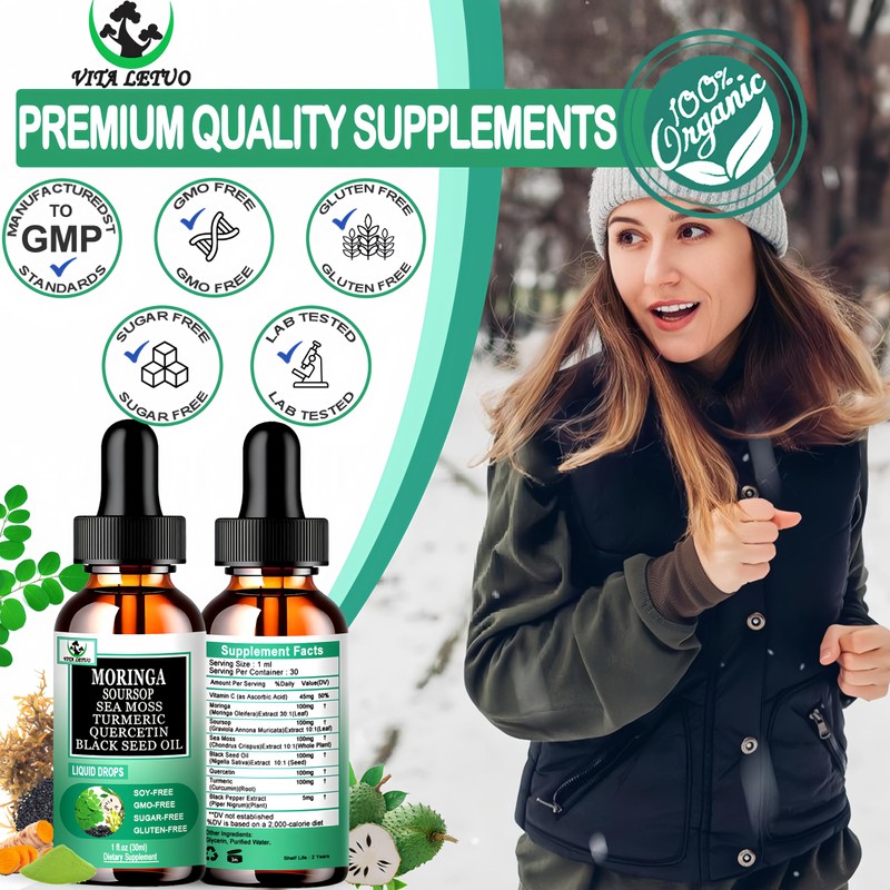 Moringa Drops,Pure Moringa Oleifera Liquid Extract with Soursop Sea Moss