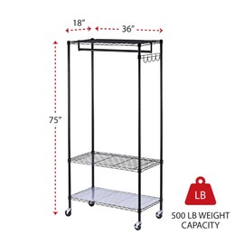 Alera ALEGR363618BL 36 in. W x 18 in. D x 75 in. H 30 Garments Wire Shelving Garment Rack - Black
