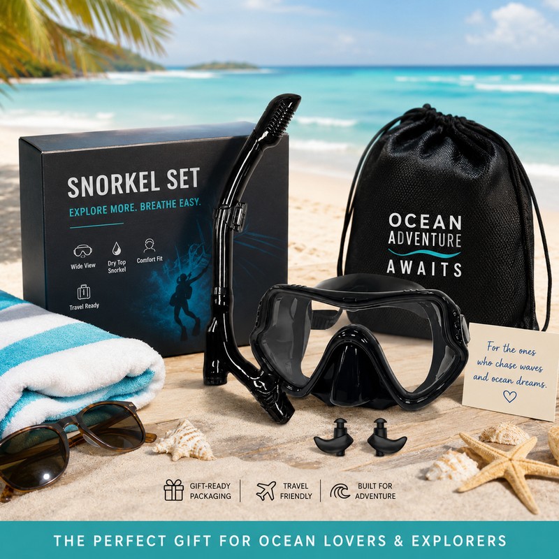 Snorkel Mask Set for Adults – Tempered Glass Diving Goggles