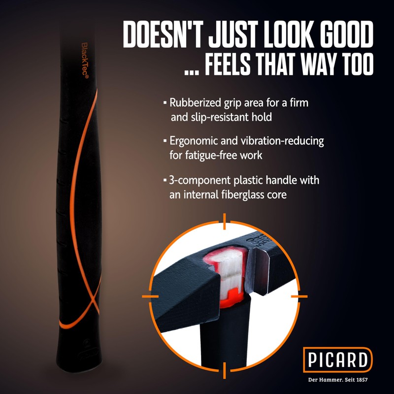 Picard Riveting Hammer BlackTec 500g - German Pattern, Cross Peen,