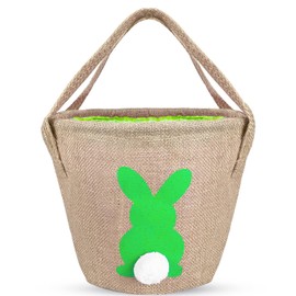 Leesgel Easter Basket for Kids Easter Eggs Hunt Games, Easter Baskets Empty Decorations Bag Bucket Tote for Children Boys Girls Easter Games Party Supplies Favour - Green