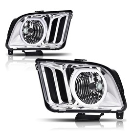 G-PLUS LED DRL Headlights, Compatible with Ford Mustang 2005 2006 2007 2008 2009 Bumper Headlamps, Clear Lens Chrome Housing Amber Reflector,faros delanteros