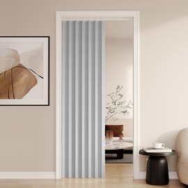 Hapgobli 100% Blackout Pleated Door Curtain with Magnetic Closure, Accordion Style Folding Door Curtains for Doorways,Invisible Applicable Bedroom,Closet,Room Divider,1 Panel with Tieback,Hooks