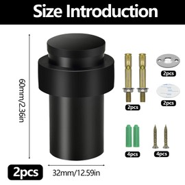 Door Stop, 2 Pack Door Stoppers for Floor Black Heavy Duty Doorstop Stainless Steel Door Holder with Rubber Bumper Included Screws and Dowels 30 x 60mm