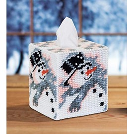 MARY MAXIM Plastic Canvas Tissue Box Kit 5"-Old Time Snowman (7 Count), Multicolor