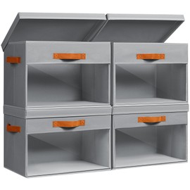 Homsorout Fabric Storage Bins with Lids - 4 Pack Foldable Decorative Organizers with Clear Windows & Handles, Cube Storage Organizers for Clothes, Blankets, Sweaters, Sheets, Light Gray