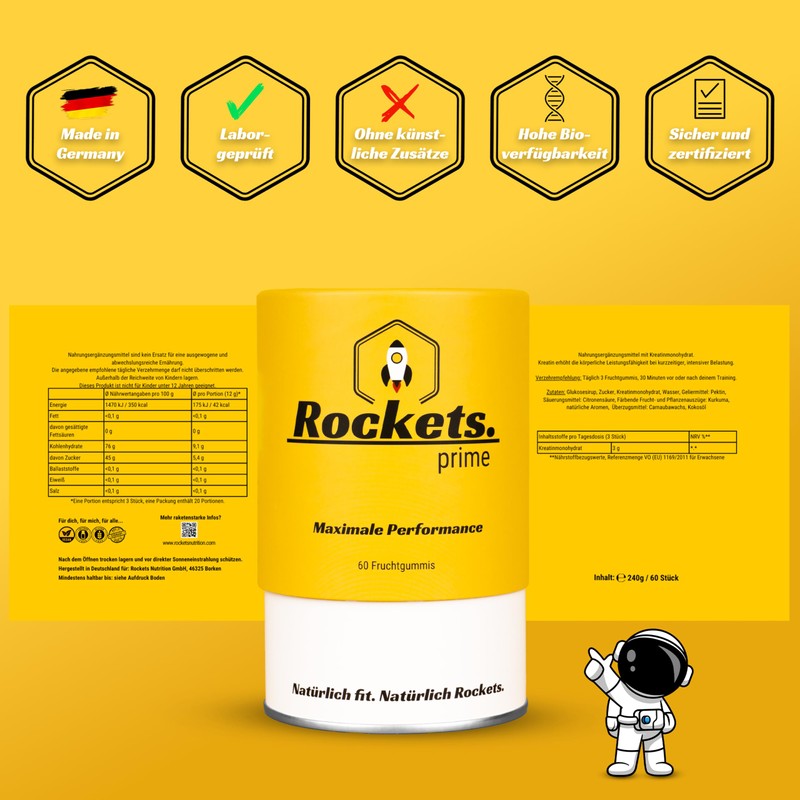 Rockets Prime Creatine Gummy Bears, 3 g Creatine per Daily