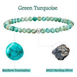 Farfume 4 mm Gemstone Beads Bracelet for Women, Crystal Silver 925 Natural Stone Jewellery Elastic Bracelets Women, Chakra Spiritual Charms Bracelets Gifts, Stone