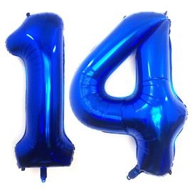 40 Inch Navy Blue 14 Number Balloons Giant Jumbo Huge 14 or 41 Foil Mylar Helium Number Digital Balloons Dark Blue Birthday Mylar Digital Balloons 14th Birthday Anniversary Events Party Decorations Supplies