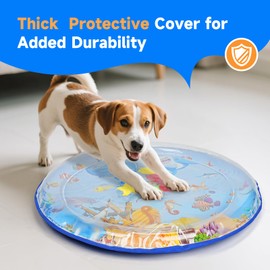 Pawfun Cat Water Mat with Thickened Cover - Leakproof Pet Water Bed for Cats & Small Dogs, Interactive Sensory Play Mat for Cats & Puppies-Round