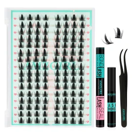 Lash Clusters Kit 128PCS Left & Right Lashes Cluster Kit with Wide Band Eyelash Clusters,White Bond and Seal,Lash Remover and Tweezer for Cluster Eyelash Extensions(Daisy,D-12mm)