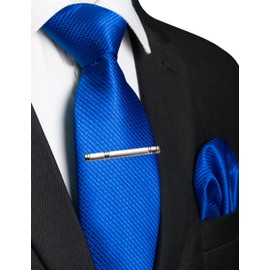 RBOCOTT Royal Blue Tie Woven Classic Formal Mens Necktie and Pocket Square with Tie Clip Set(374)