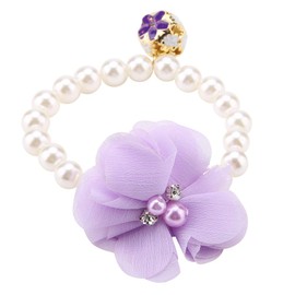 Collar de con Flor de Perlas con Campana, Collar Elástico Ajustable para Joyería de Cachorro, Ideal para Uso Diario (Purple)