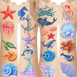 Ocean Temporary Tattoos - 60Pcs Ocean Party Decorations Birthday Party Favors Supplies Gifts For Kids Under The Sea Party Decorations Accessories Suitable For All Of Ages Boys Girls Kids Youth Adult